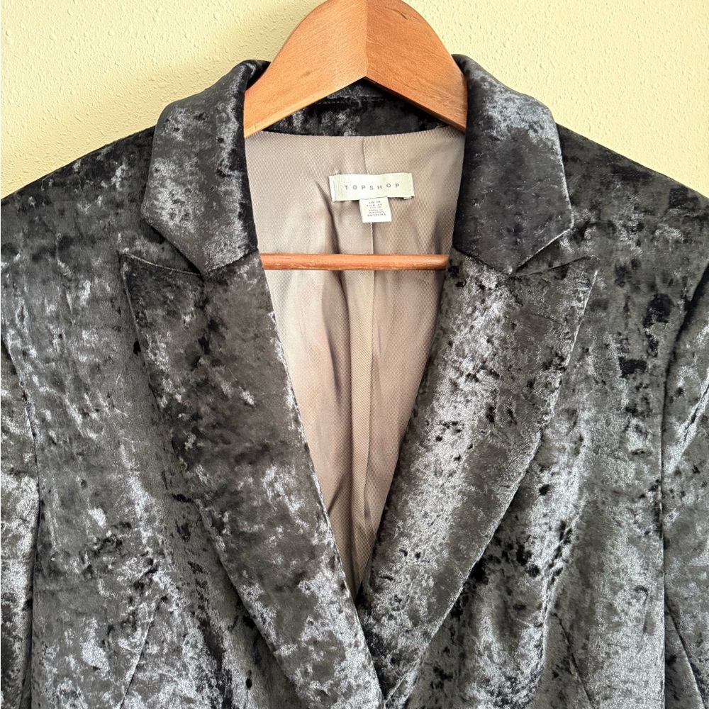Topshop Black Crushed Velvet Blazer US 10 Double Breasted - Picture 9 of 13